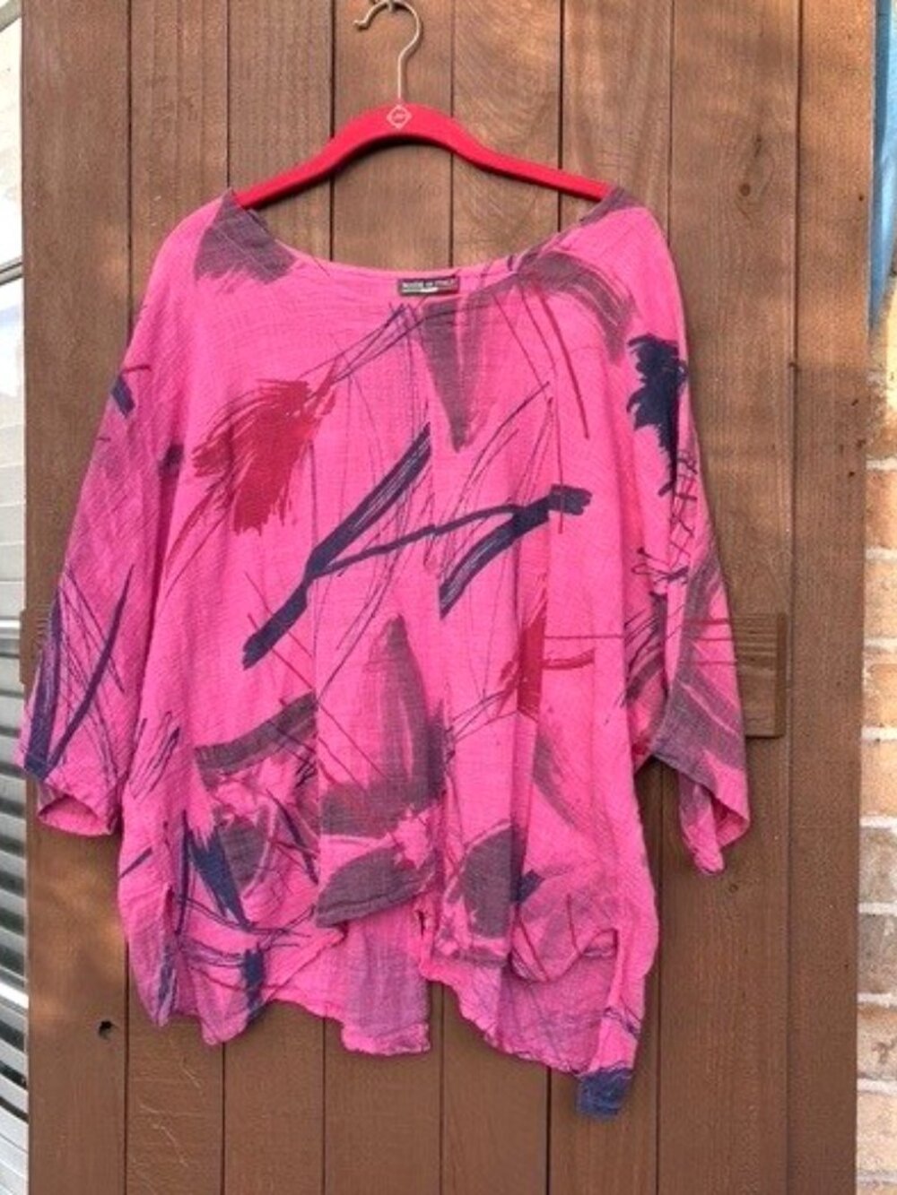 Made in Italy Colorful Abstract Linen Pullover Fuchsia Combo One Size